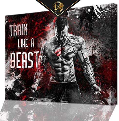 DotComCanvas® XXL Bodybuilding-Wandbild für Erfolg | Leinwand direkt Aufhangbereit TRAIN LIKE A BEAST (120 X 90 CM)