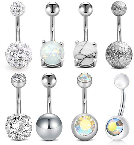 Incaton 8stk Bauchnabelpiercing Barbell 14 Gauge Silber Piercing Schmuck Set