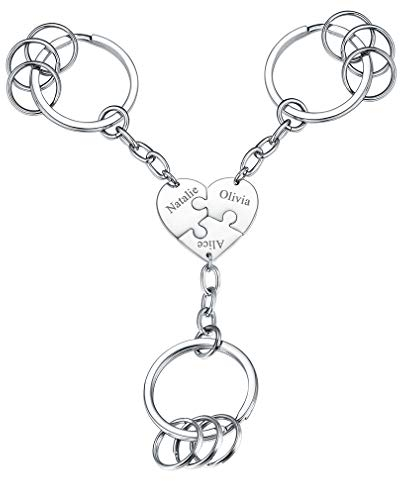 Custom4U Anpassbarer Puzzle Schlüsselanhänger mit Textgravur Edelstahl 3 Herz Puzzle Schlüsselanhänger Keychain in Silber Geschenke für BFF Paar