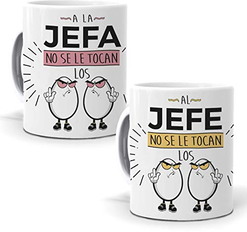 2 Tazas. A la Jefa no se le tocan los Huevos y Al Jefe no se le tocan los Huevos