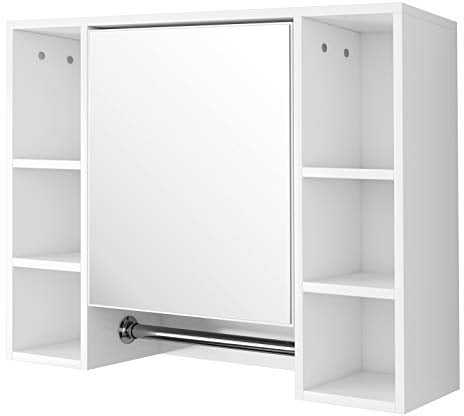 EUGAD Spiegelschrank Badezimmerspiegel Hängeschrank Badezimmer Wandschrank Badschrank mit 8 Ablagen mit Tür 80x20x60cm Weiß