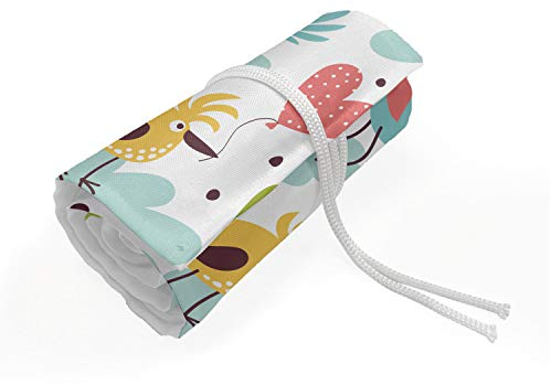 ABAKUHAUS Kindergarten Mäppchen Rollenhalter, Vögel Herzen und Blumen, langlebig und tragbar Segeltuch Stiftablage Organizer, 48 Schlaufen, Mehrfarbig