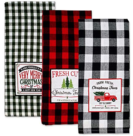 DII Holiday Kitchen Towels Besticktes Geschirrtuch-Set, Baumwolle, Tree Farm, 18x28, 3
