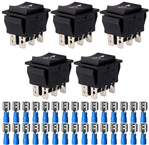 Gebildet 5pcs Interruttore a Bilanciere Momentaneo Pulsante di Accensione/Spegnimento (ON)/Off/(ON) 6Pin 250V-110V-36V-24V-12V/10A (30pcs Connettori Terminali per Cavi)