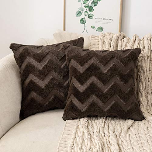 MIULEE 2er Set Wolle Kissenbezüge Dekokissen Polyster Sofakissen Weich Couchkissen Kissenbezug Zierkissenbezug mit Verstecktem Reißverschluss für Wohnzimmer Schlafzimmer Braun 45x45cm