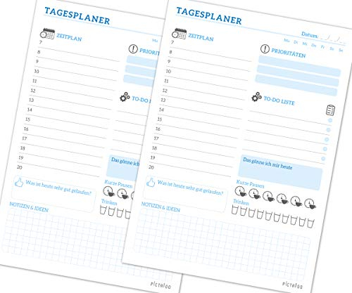 To Do Listen Block A5, 50 Blatt Tagesplaner ohne Datum - inkl. Zeitplan, Prios und Habit-Tracker, ToDo Planer für mehr Organisation und Motivation, Daily Planner, Notizblock tägliche Aufgaben (2xBlau)