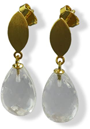 Bergkristall-Ohrhänger in Tropfenform facettiert, vergoldet