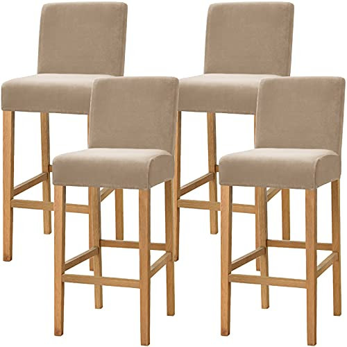 Dimatic Samt Plüsch Stuhl Abdeckung Theke Pub Bar Hocker Stuhl Slipcover für Esszimmer Cafe Barhocker Slipcover Möbelschutz Anti-Rutsch-Bezug mit elastischem Boden, 4er Set, Kamel