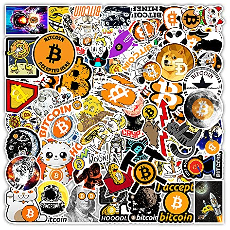 Bric Dodo 50 Stück Bitcoin Aufkleber Auto Laptop Telefon Gitarre Skateboard Motorrad Fahrrad Virtuelle Währung Stickers Set Vinyl Wasserdicht Aesthetic Aufkleber für Jugendliche Kinder Erwachsene