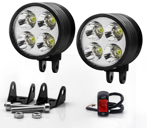 Biqing [3 Modes] 2PCS LED Feux Additionnels Moto+ Interrupteur,2 Inch Ronde Phare de Moto 12V 24V Phare Antibrouillard Auxiliaire pour Moto,Projecteur de Vélo