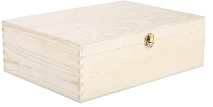 Plain Wooden Storage Box with Hinged Lid Front Clasp DIY Craft Crate Treasure Chest Jewellery Box (Medium)