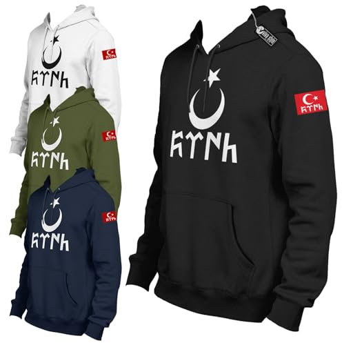 Viva Designs - Göktürk Hoodie Kapuzenpullover schwarz für Damen & Herren - Hoodies Kapuzenpulli für Männer & Frauen - Schwarzer Pullover mit Kapuze - Sweatshirt mit Türk Türkiye Ayyildiz Flagge Börü