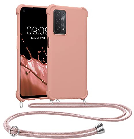 kwmobile Necklace Case kompatibel mit Oppo A74 (5G) / A54 (5G) Hülle - Cover mit Kordel zum Umhängen - Silikon Schutzhülle Perlmutt
