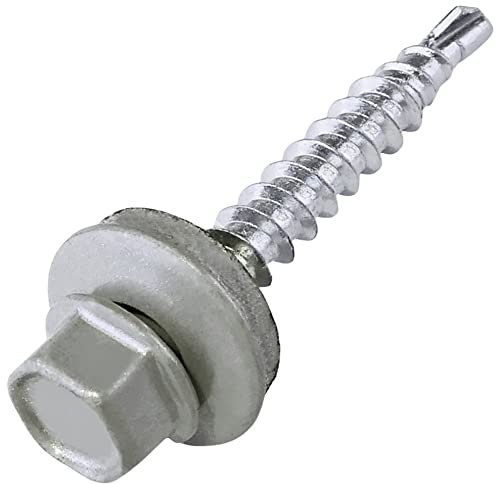 AERZETIX - C57221 - Lot de 50 Vis autoperceuse métal sur bois Ø4.8x35 mm + rondelle d'étanchéité EPDM - peint en couleur aluminium blanc RAL 9006 - empreinte de la tête 8 mm hexagonale - en acier