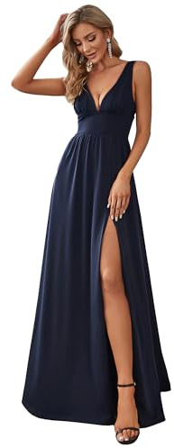 Ever-Pretty Damen Brautjungfernkleider Tiefer V-Ausschnitt Ärmellos Seitenschlitz Bodenlang Hochzeitsgäste Kleid 0168B