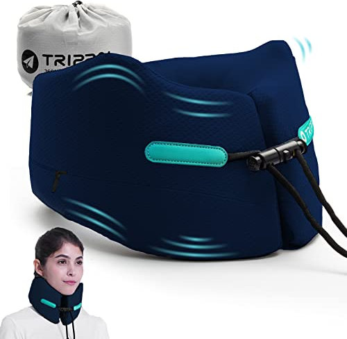 Joscoal Nackenkissen Reisen Flugzeug Reisekissen Bietet Doppelte Unterstützung Memory Foam für Auto-Kopfstütze Kinnstütz Travel Pillow Reise Büro Bus Hause.(Größe S, Marineblau)