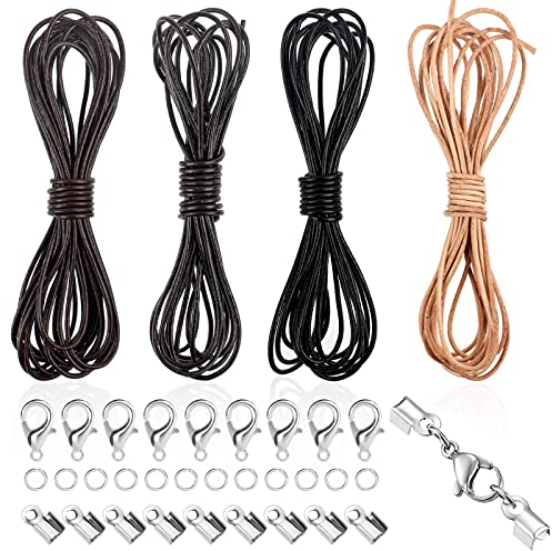 20M Lederband, Lederbänder für Ketten, Robust Lederband mit Verschluss, Armband Verschluss, Lederbänder Rund, Reißfeste Lederschnüre, Bänder Zum Basteln für Armbänder, Halskette, DIY