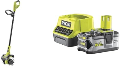 RYOBI - Bineuse 18V One+ - Largeur/Profondeur de Travail 20/10 cm - 4 Fraises & Pack Batterie RYOBI 18V OnePlus 5.0Ah et 1 Chargeur Rapide 2.0Ah RC18120-150