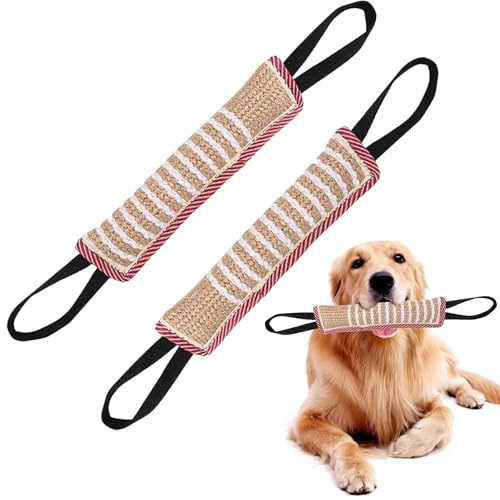 2 pezzi Manicotto per Cani Giocattolo per Rimorchiatore, 30 cm Giocattolo per Cane in Iuta con due Maniglie, Giochi Interattivi per Cani Rotolo in Iuta da Masticare per Addestramento e Gioco