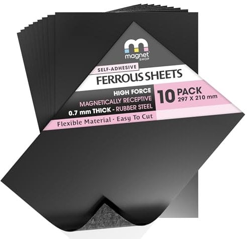 WarMag Rubber Steel Sheets | Soft Metal Sheet (Ferrous) for Wargaming Miniatures, Magnetic Display or Hobby Purposes (Extra Receptive 0.7mm thick, A4 (30 x 21cm) 10 Sheets)