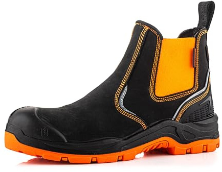 Buckbootz BUCKLER BVIZ3 Black Orange Hi Visibility 360 Reflective Waterproof Full Safety Dealer/Slip On Boot