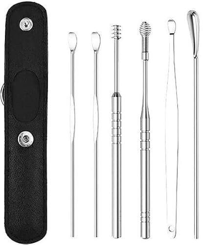 Taicols Spiral Design set d'outils de nettoyage de cérumen en acier inoxydable, kit de nettoyage de cérumen portable avec étui en cuir pu (noir)