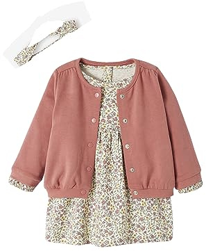 Vertbaudet Mädchen Baby-Set: Kleid, Strickjacke & Haarband Altrosa 86
