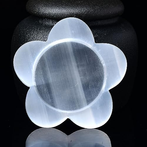 AtkitS Cuenco con Forma de Flor de selenita Natural, Cristal curativo de Chakra, espécimen de minerales de Yeso Pulido, Reiki, Cuenco for el hogar, decoración, Regalo DIY