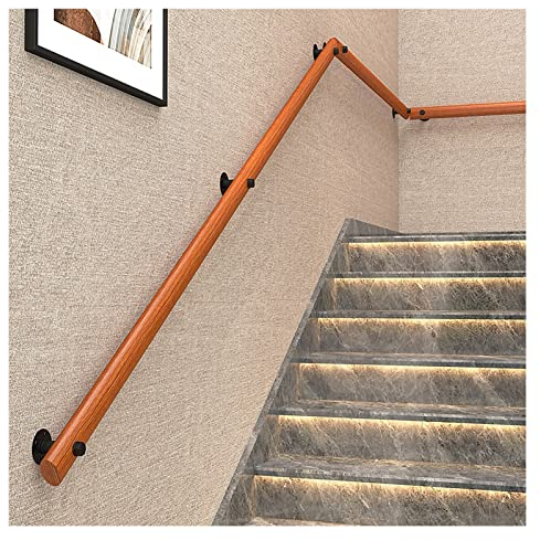 DELURA Handlauf for Kindergarten-/Dachbodentreppen, Rutschfester Haltegriff aus Holz, an der Wand montiertes Geländerset for Senioren/Kinder/Behinderte, 1,6/3,3/4/5/6/8/10/13 Fuß lang