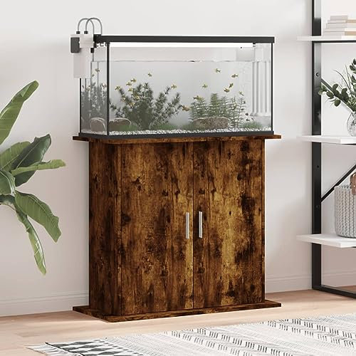 Festnight Aquarium Unterschrank mit Stauraum Aquariumständer 81 x 36 x 73cm Aquariumschrank mit Fächer Räuchereiche-1 Aquarium Mit Unterschrank Aquarium Stand Aquarium Tisch Ständer für Aquarium Holz