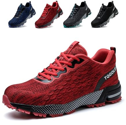 tqgold Arbeitsschuhe Herren Sicherheitsschuhe Damen Leicht Stahlkappenschuhe rutschfest Atmungsaktiv Schutzschuhe Sneaker Sportlich Industrie Stahlkappen Schuhe(Rot,45EU)