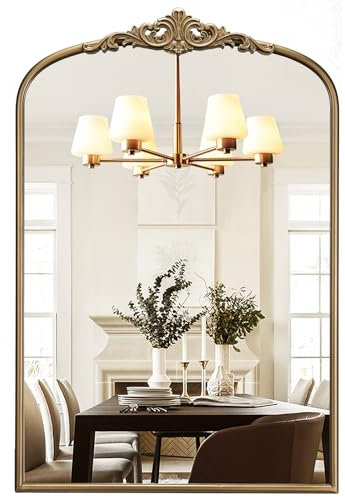 Wiserset Arched Antique Wall Mirror, 22x30 Vintage Gold Bathroom Vanity Mirror, Ornate Arch Bronze Mirror for Over Sink/Fireplace/Entryway
