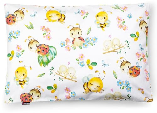 PinkZebra Kopfkissenbezug Kinder, Kissenbezug 40 x 80 cm aus 100% Baumwolle, Kissenhülle Jungen, Öko-tex Standard 100, Kinderbezüge mit Reißverschluss, Marienkäfer