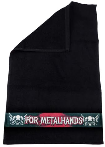 Fördeblau Schwarzes Heavy-Metal-Handtuch im Totenkopf-Design mit 'For Metalhands' Statement, Baumwolle, 30x50cm – Geschenkidee für Headbanger - Ideal für Festivals