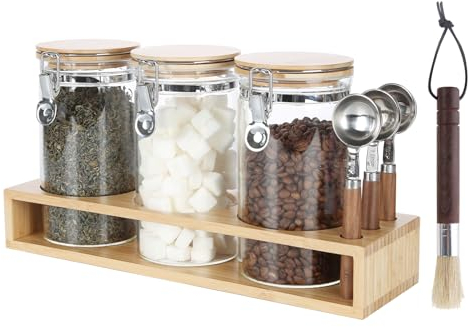 Ken's Kitchen Bocaux Rangement en Verre Hermétique Lot de 3x1200ml avec 3x cuillère,Pots et Bocaux de Conservation Cuisine avec Couvercle pour Céréales,Cornflakes,Spaghetti,boîte pour le café,le thé