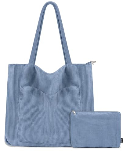 GASSDA Tote Bag Damen Cord Shopper Tasche Damen Groß Umhängetasche Handtasche Damen mit Kosmetiktaschen für Einkaufen Arbeiten Reisen und Schule