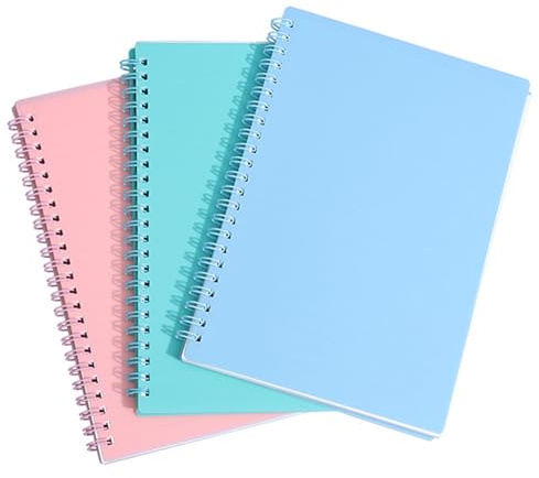 DDUP 3 Pack A5 Spiral Notebooks,120 Pages Colorful Spiral Notebooks Bound | With Hard Waterproof Matte Plastic Cover, Lined Notepad with 8mm Lines for Business Office School Travel(Blue&Pink&Green)
