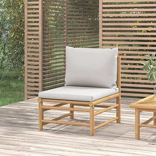 Gecheer Garten Mittelsofa, Modular Gartenmöbel, Gartensofa Gartensessel Sofa-Garnitur Gartenmöbel Sofa Loungesofa, Sofa Lounge Sessel für Garten Terrasse Balkon, mit Hellgrauen Kissen Bambus