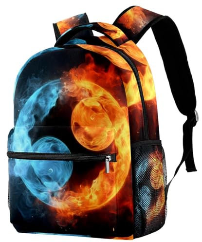 FVQL Rucksack für Teenager, Mädchen, Jungen, Schultasche, Kunstmuster, Wasser und Feuer, Yin Yang, Colorjjdf421, 11.5x8x16in/29.4x20x40cm