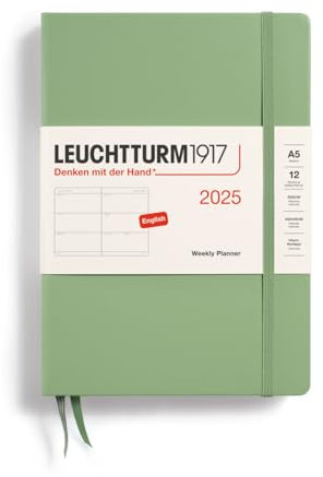 LEUCHTTURM1917 370772 Wochenkalender Medium (A5) 2025, Salbei, Englisch