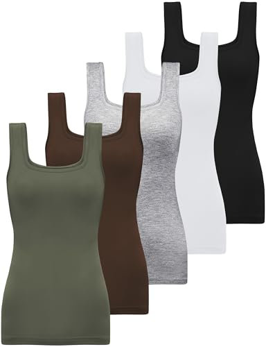 BQTQ 5er-Pack Damen-Tank-Tops, quadratischer Ausschnitt, ärmellos, Tank-Top, Unterhemden, Schwarz, Weiß, Grau, Schokolade, Armeegrün, Groß