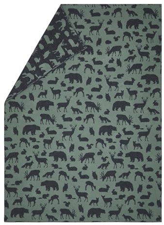 David Fussenegger leichte Kuscheldecke Waldtiere 140x200cm weiche Flanelldecke aus Recycling-Baumwolle nachhaltig produziert ÖkoTex100 GRS Made in Austria Farbe Efeugrün