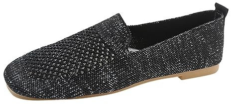 Art Sandalen Damen Extra Breite Schuhe Damen Damen-Sneaker, gestrickt, atmungsaktiv, weiche Seite, weiche Sohle, Freizeitschuhe, gestreift, Netzstoff, Ballerina Breite Füße Damen Damen (Black, 40)