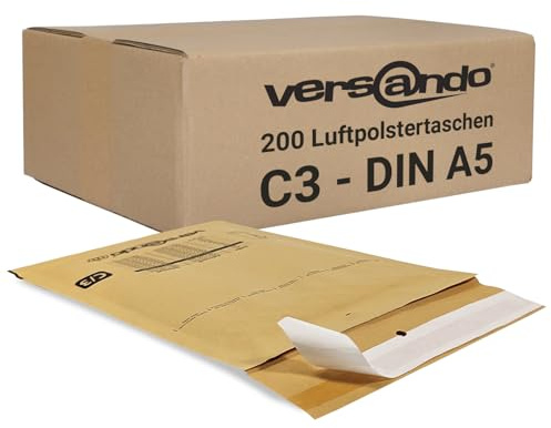 versando 200x C3 Luftpolsterumschläge Innenmaß 150 x 215 mm Außenmaß 170 x | 225 mm braun/goldgelb für DIN A5 / A6