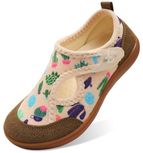 L-RUN Womens Barefoot Slippers Warm Winter Shoes Wide Women's Diabetic Shoes for Indoor and Outdoor Beige 9 Wide