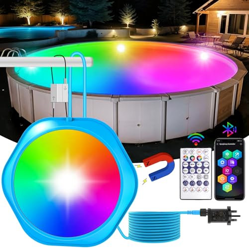 Underwater Pool Light, NATPOW Submersible LED Lights with App Control, Magnetic Hot Tub Lights with Suction Cups, RGB Color Changing Music Sync Lighting, Low Voltage IP68 Waterproof for Bathtub, Spa