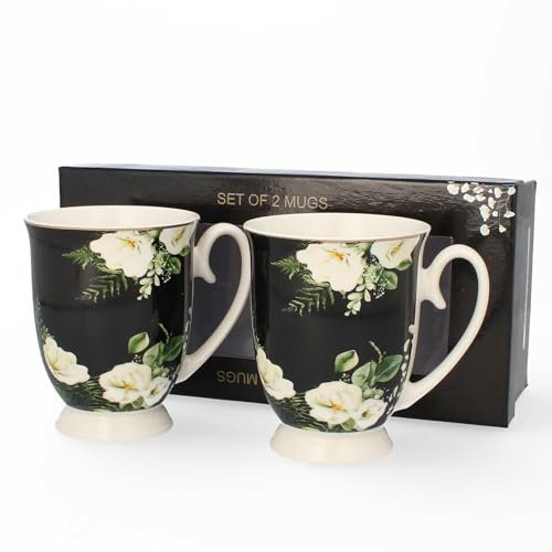 LIVELLO Juego de 2 tazas de porcelana de 350 ml con caja de regalo, taza de café, taza de café, taza de porcelana, té, cocina, restaurante, tazas perfectas para café y té, color negro