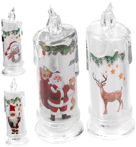Beatifufu 4 Stück Led Stumpenkerzen Weihnachtsmann-kerze Weihnachtliche Flackernde Kerzen Weihnachtskerzenlichter Flammenloses Flackern Kerzennachtlicht Weihnachtsfeier Schmuck Batterie