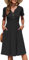 AUSELILY Women's Summer Short Sleeve Midi Dresses V Neck Empire Button Knee Length Dress with Pockets Black L