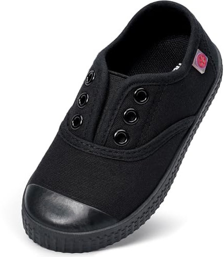 Unisex Kids Canvas Shoes Toddlers Sneakers Breathable Slip-on Trainers Pumps Plimsoles for Boy and Girls. All Black 9